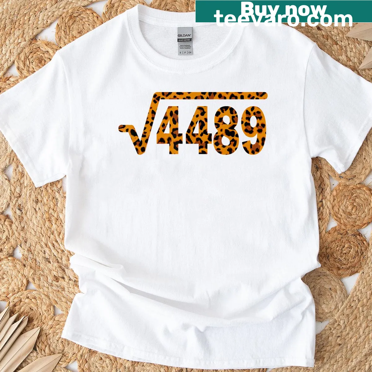 Funny T-shirt for math teachers with a leopard pattern and square root meme. — on a men's t-shirt