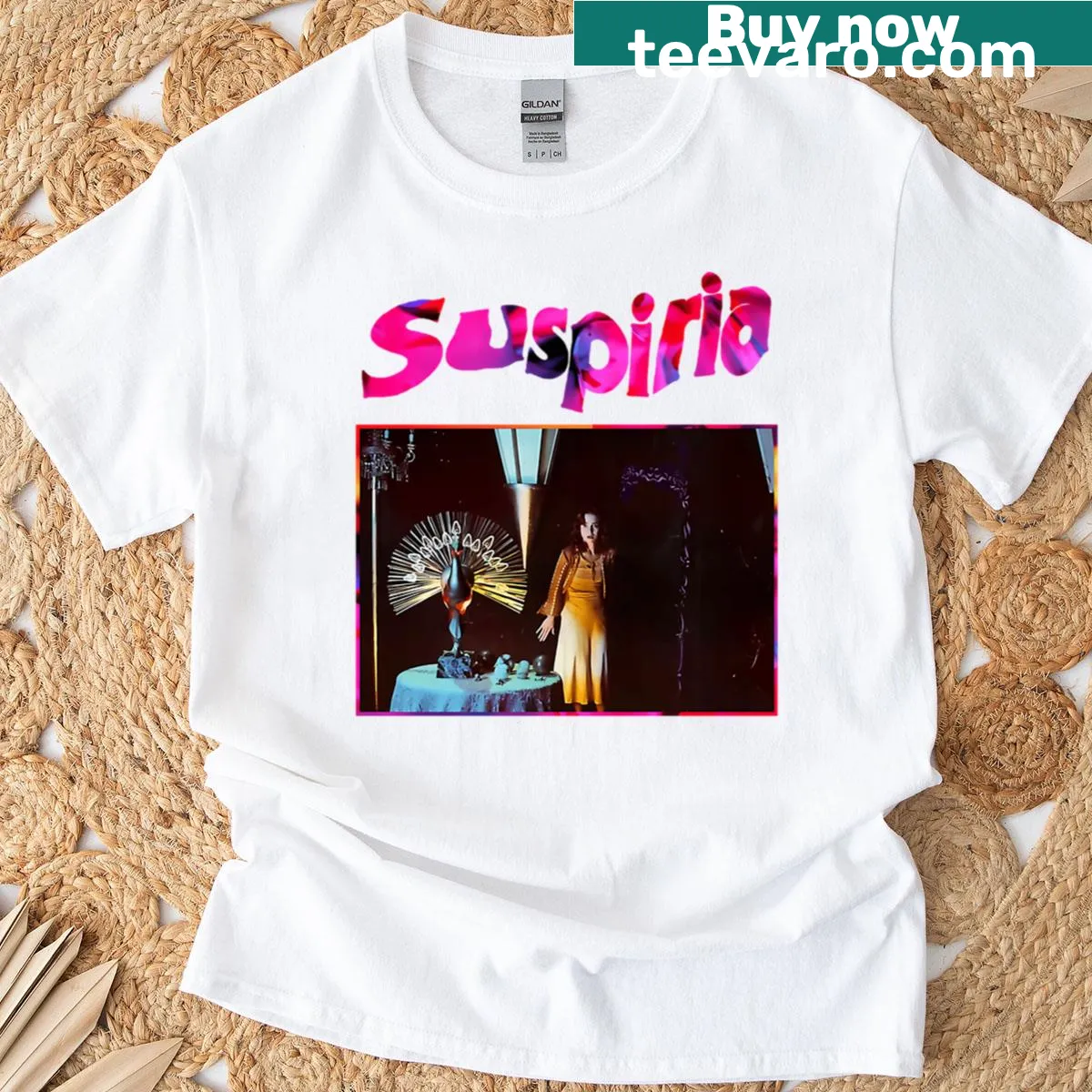 Retro horror-themed T-shirt inspired by 70s movies — on a men's t-shirt