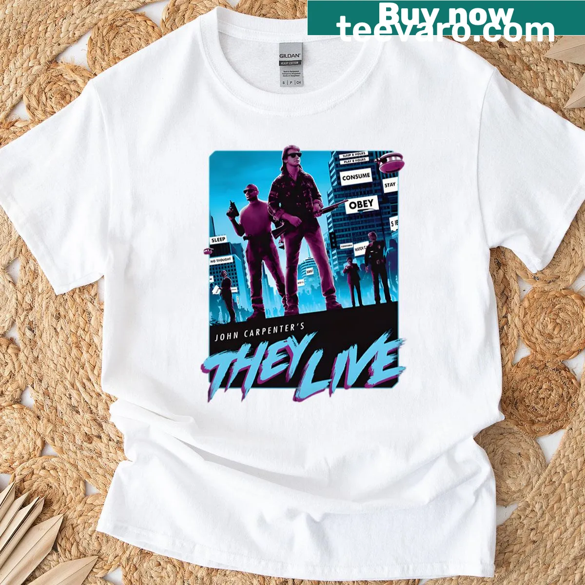 Vintage horror T-shirt featuring classic 80s movie monsters — on a men's t-shirt