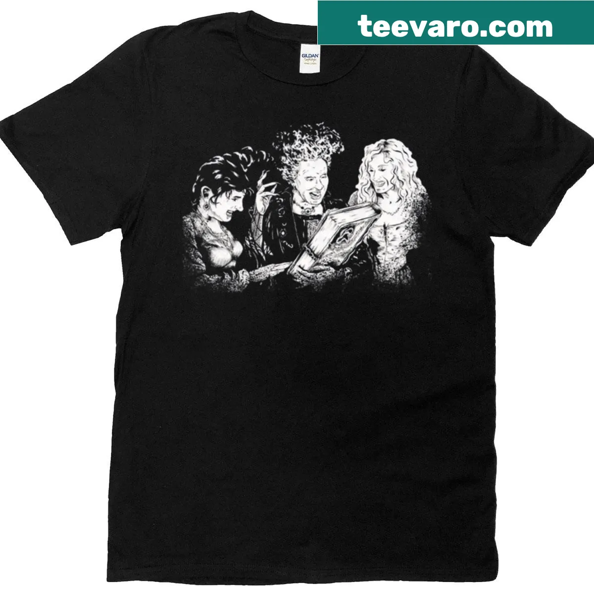Retro witches graphic t-shirt for Halloween and scary movies — on a men's t-shirt