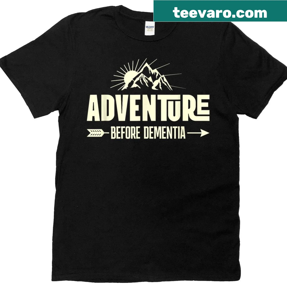 Funny t-shirt with the phrase 'Adventure Before Dementia' for retirees — on a men's t-shirt