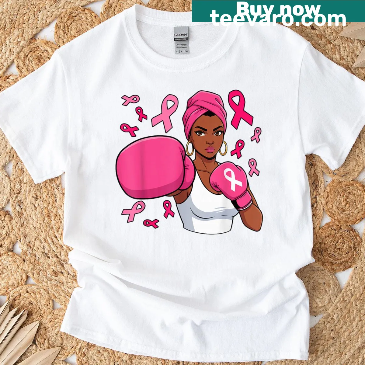 T-shirt supporting breast cancer awareness featuring African American women — on a men's t-shirt
