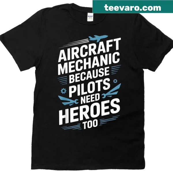 Illustration of aircraft maintenance tools and elements on a T-shirt