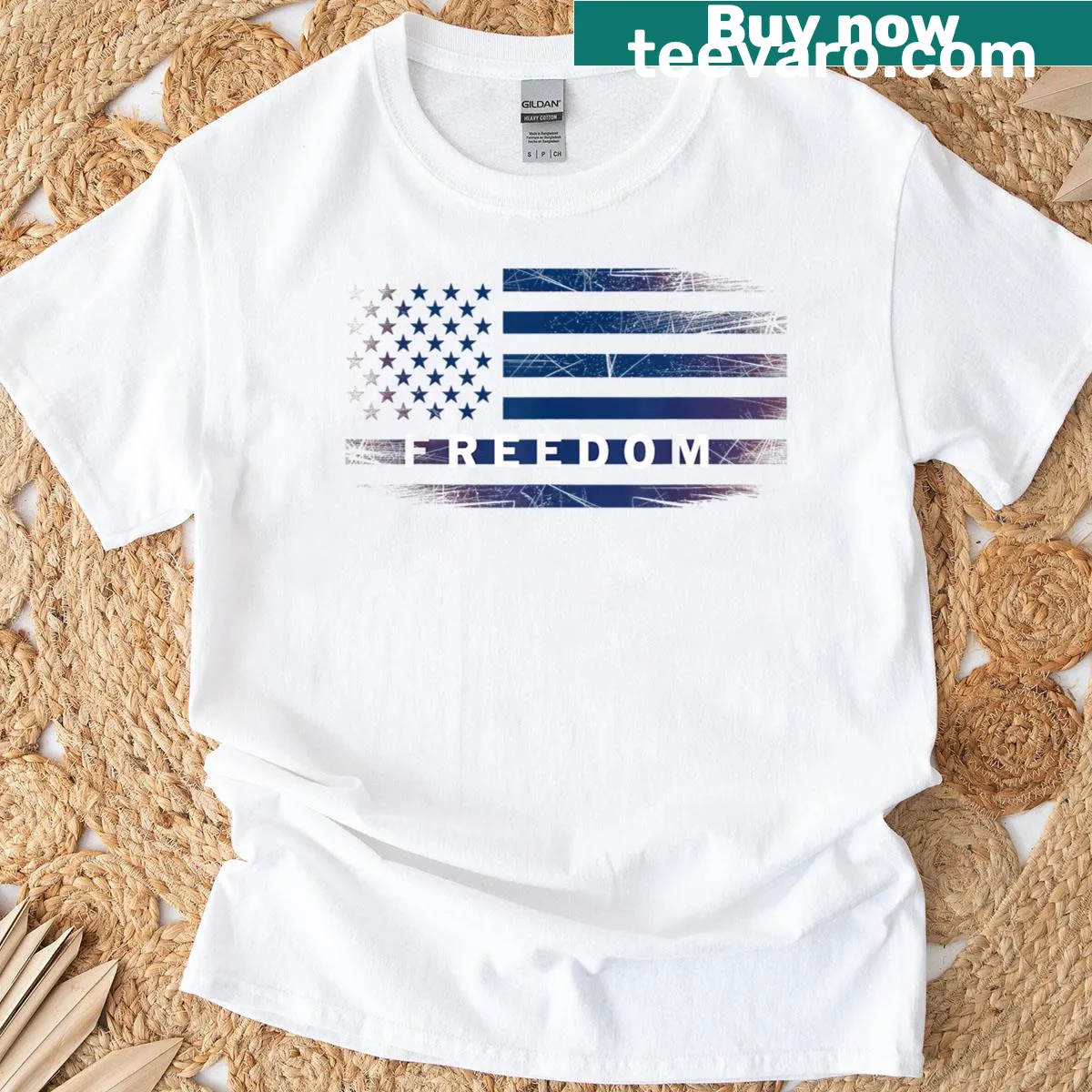 T-shirt with a graphic design of the American flag symbolizing freedom — on a men's t-shirt