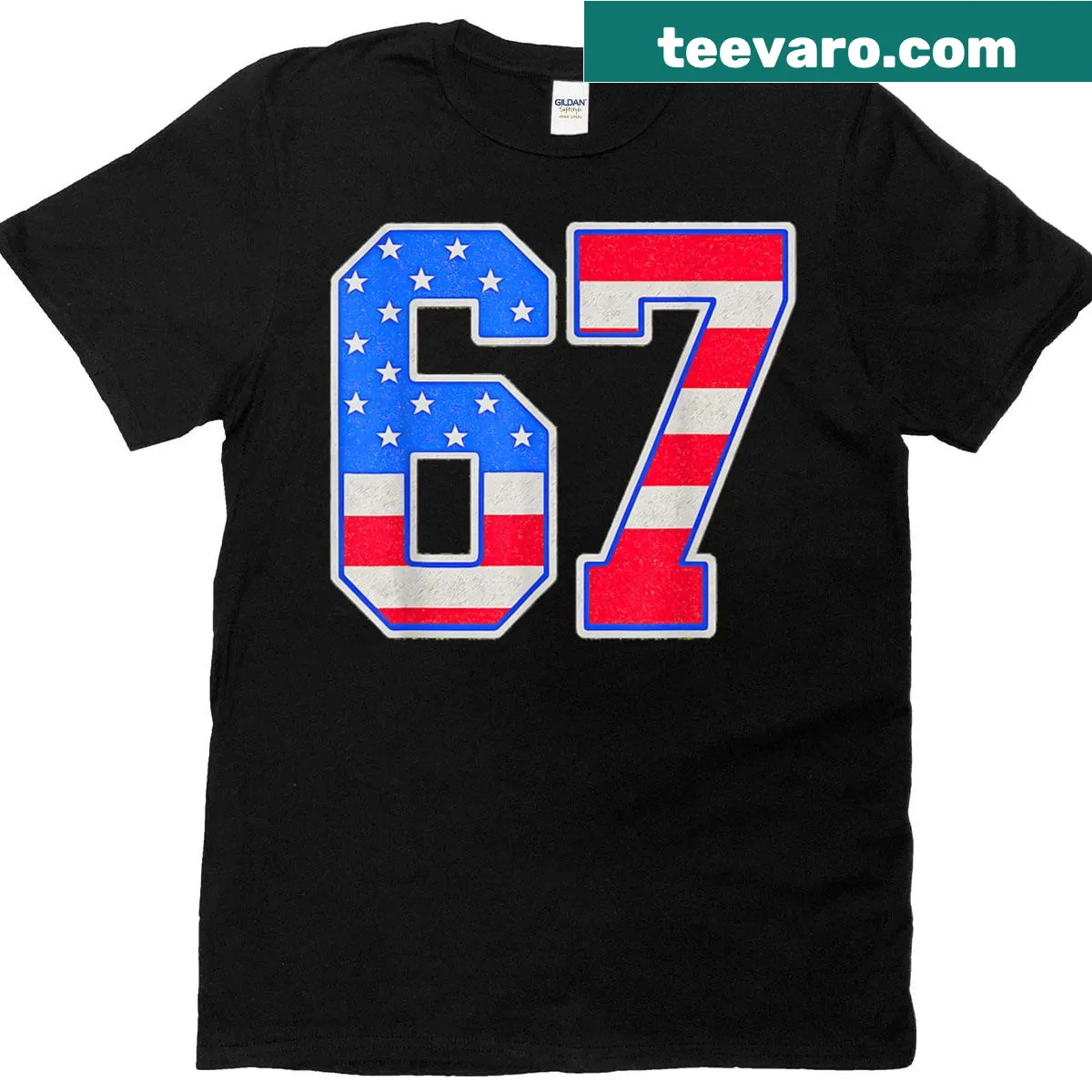 Humorous t-shirt featuring American flag and meme text — on a men's t-shirt