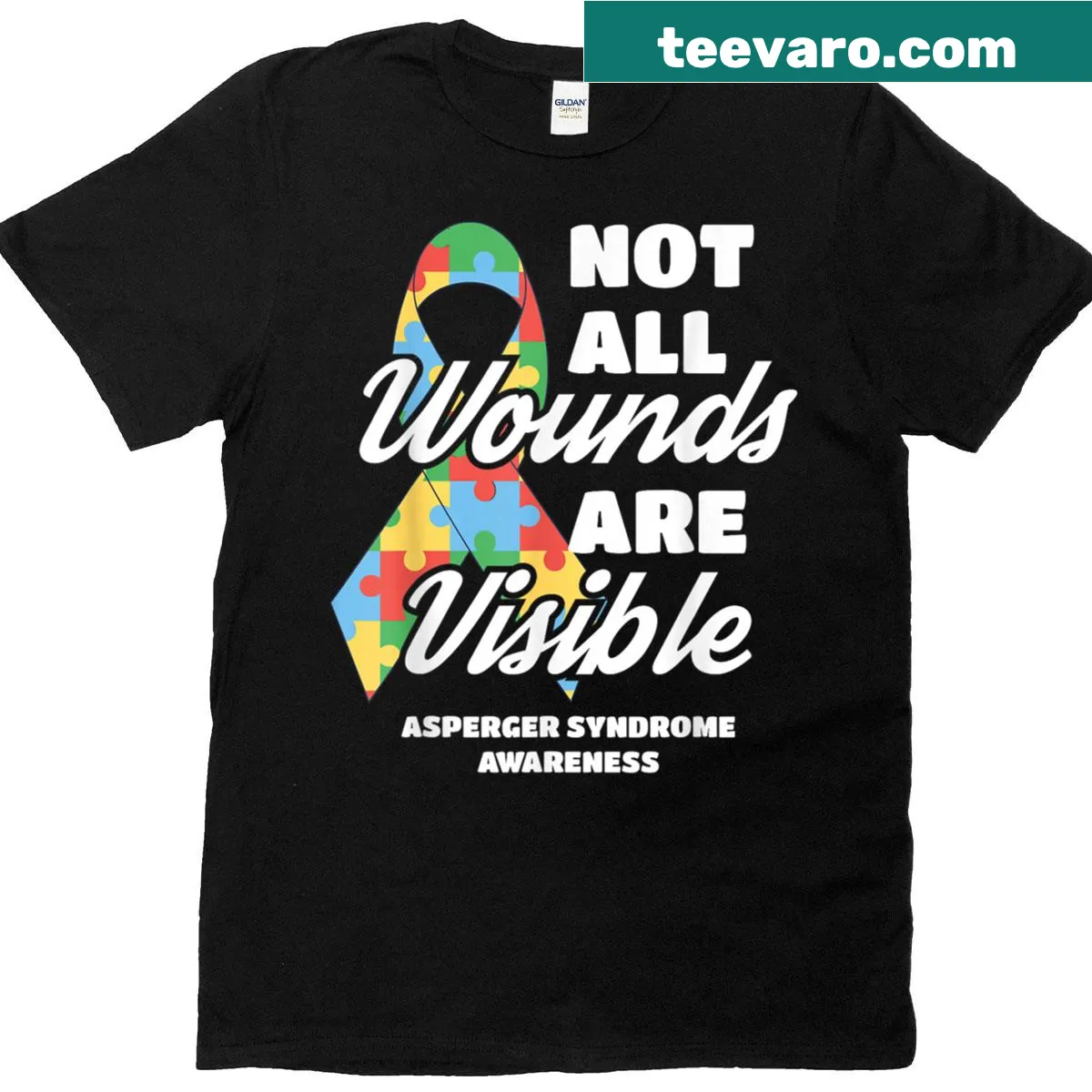 Awareness T-shirt with 'Not All Wounds Are Visible' phrase for Asperger's — on a men's t-shirt