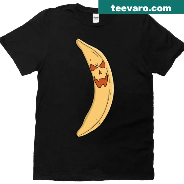 Cartoon banana designed as a jack-o-lantern on a t-shirt