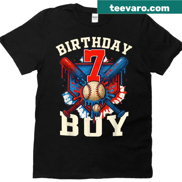Festive baseball-themed t-shirt for a 7th birthday celebration