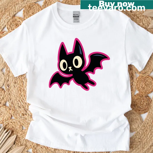 Cartoon bat flying in a spooky design on T-shirt