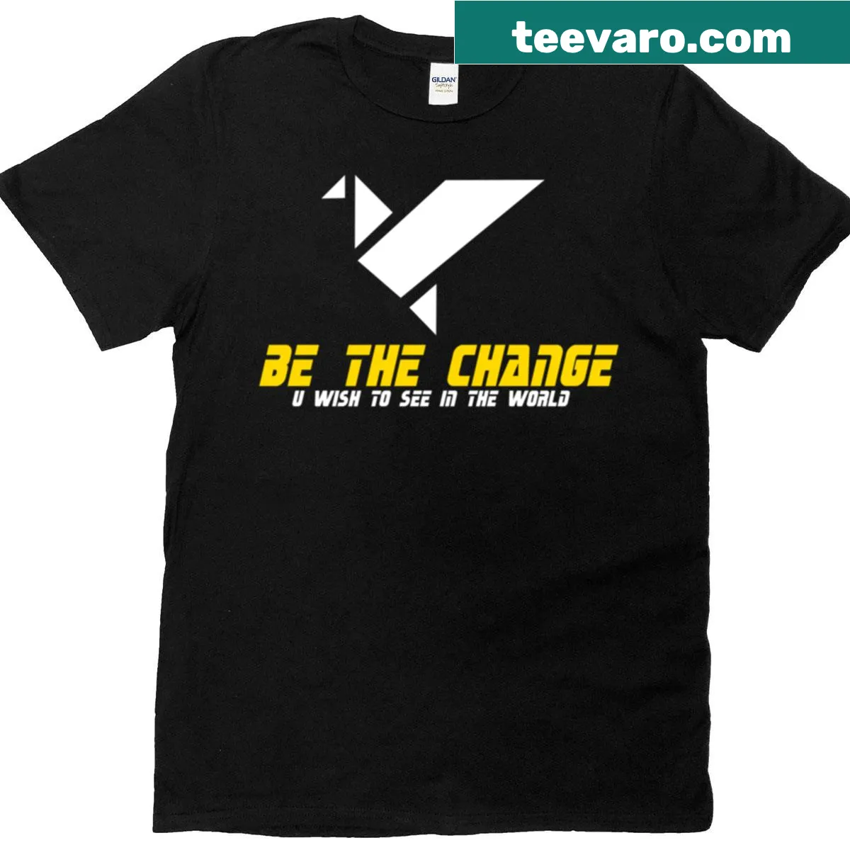 Motivational t-shirt featuring an origami bird design and inspiring message — on a men's t-shirt