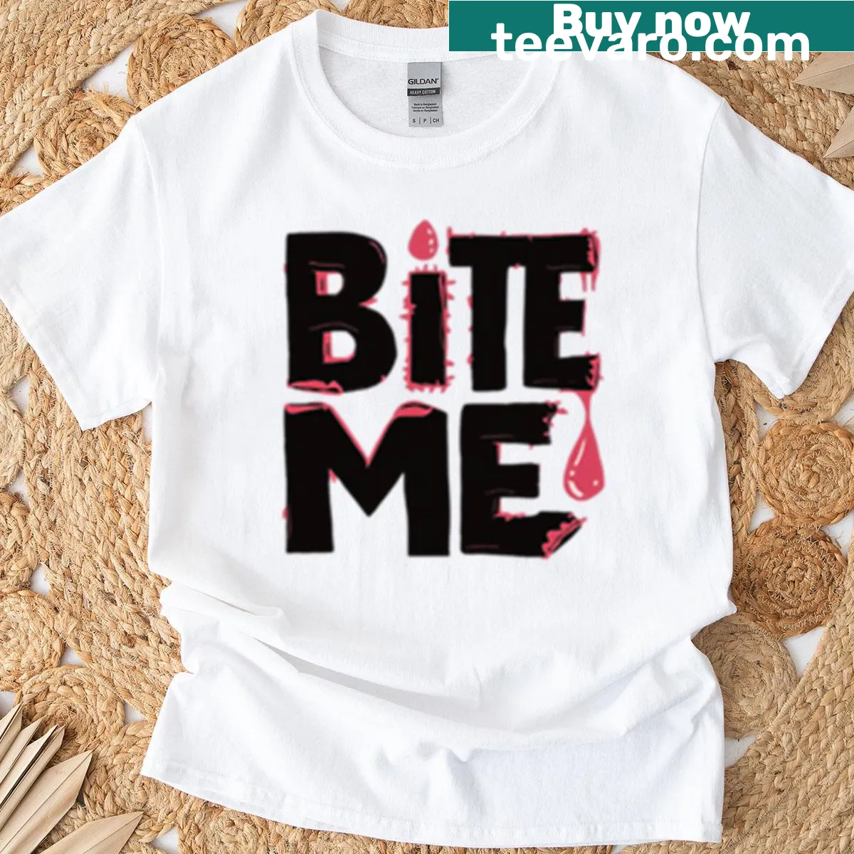 Halloween T-shirt with a humorous vampire quote in bold typography — on a men's t-shirt