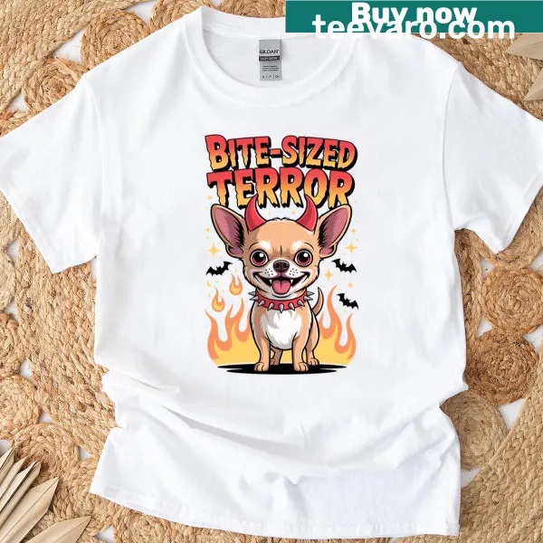 Cartoon T-shirt of a devil Chihuahua for Halloween with a fun design