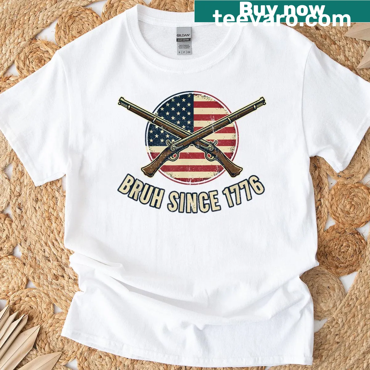 Funny patriotic T-shirt with 'Bruh Since 1776' text — on a men's t-shirt