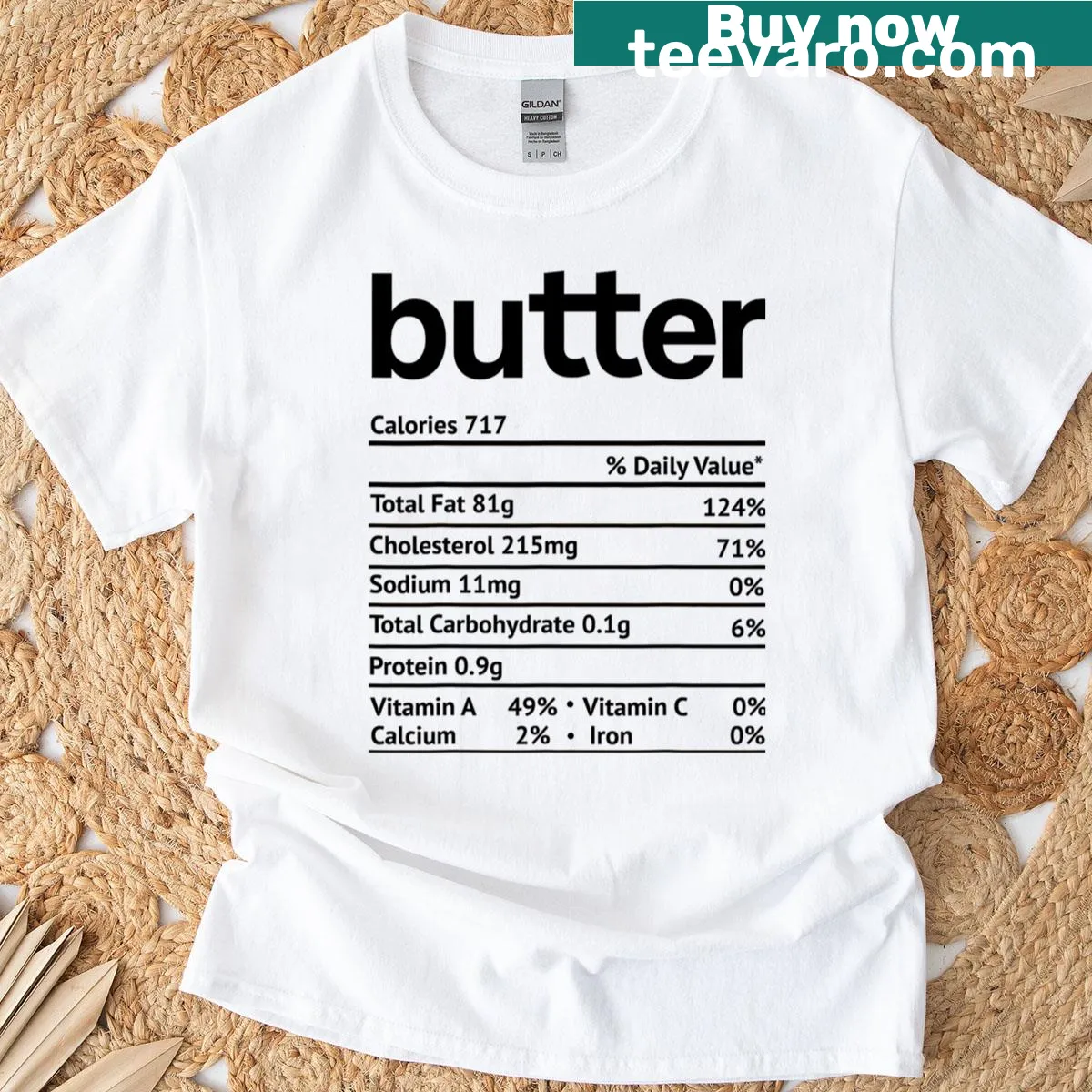 Funny t-shirt with a Butter Nutrition Facts design — on a men's t-shirt