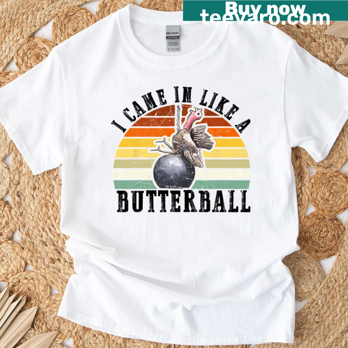 Funny Thanksgiving kids T-shirt with 'Came In Like A Butterball' text — on a men's t-shirt