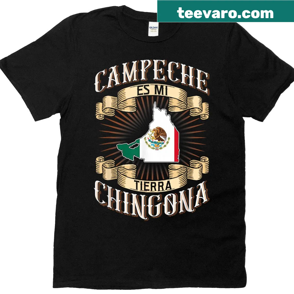 Vintage-style T-shirt featuring the phrase 'Campeche Tierra Chingona' in bold typography — on a men's t-shirt