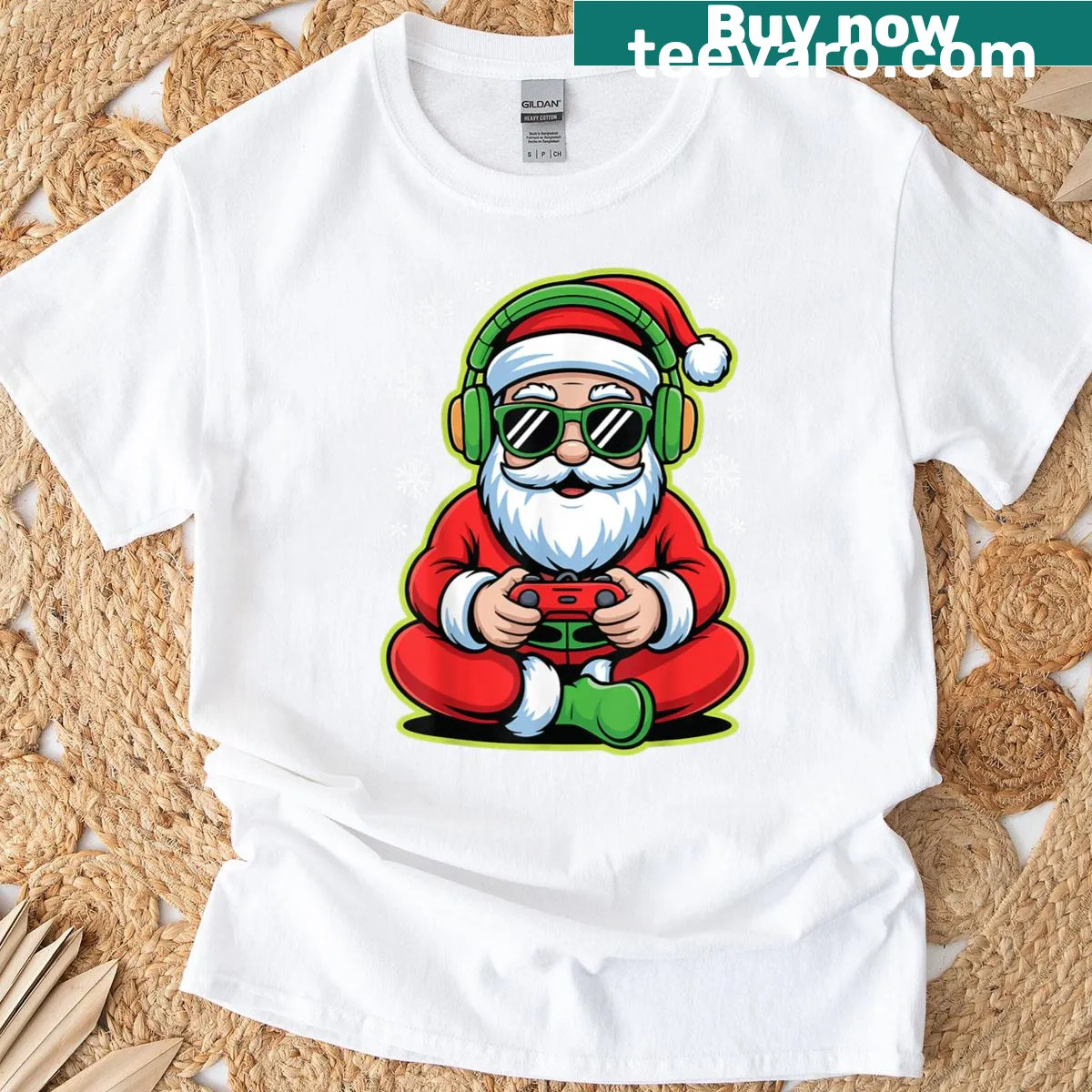 Kids Christmas T-shirt with Santa playing video games — on a men's t-shirt