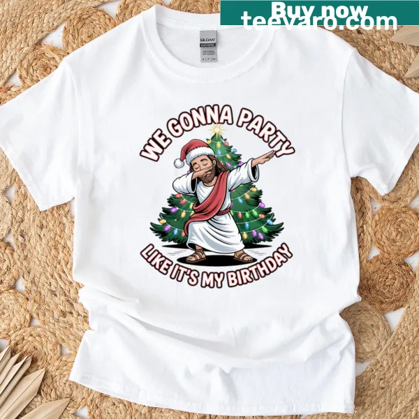Oversized Christmas-themed t-shirt featuring a dab meme illustration