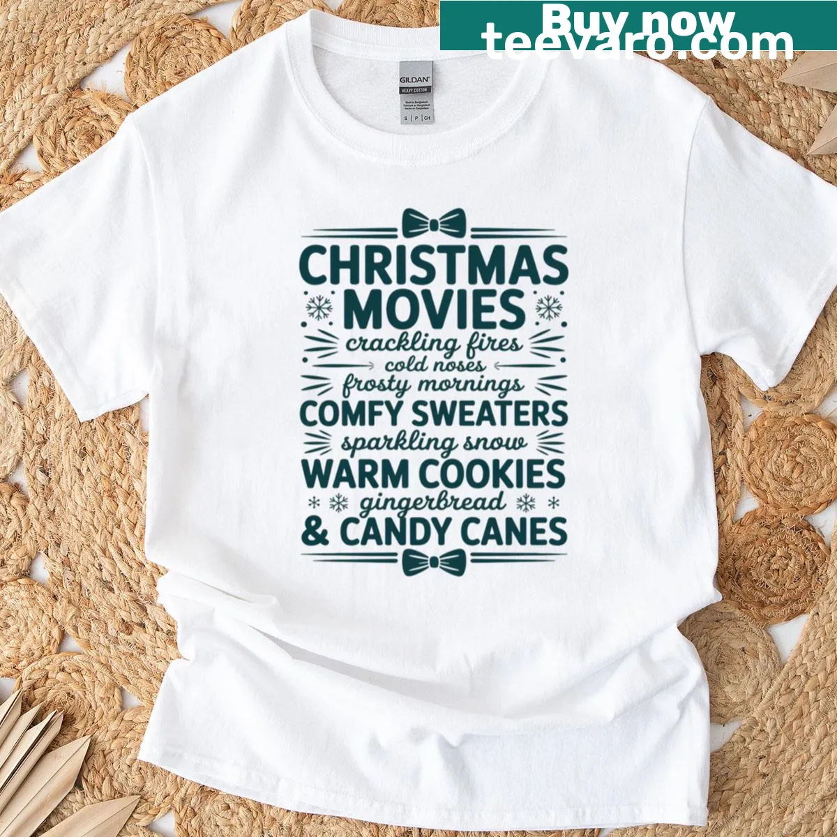 Silhouette design representing Christmas movies and cozy fires — on a men's t-shirt