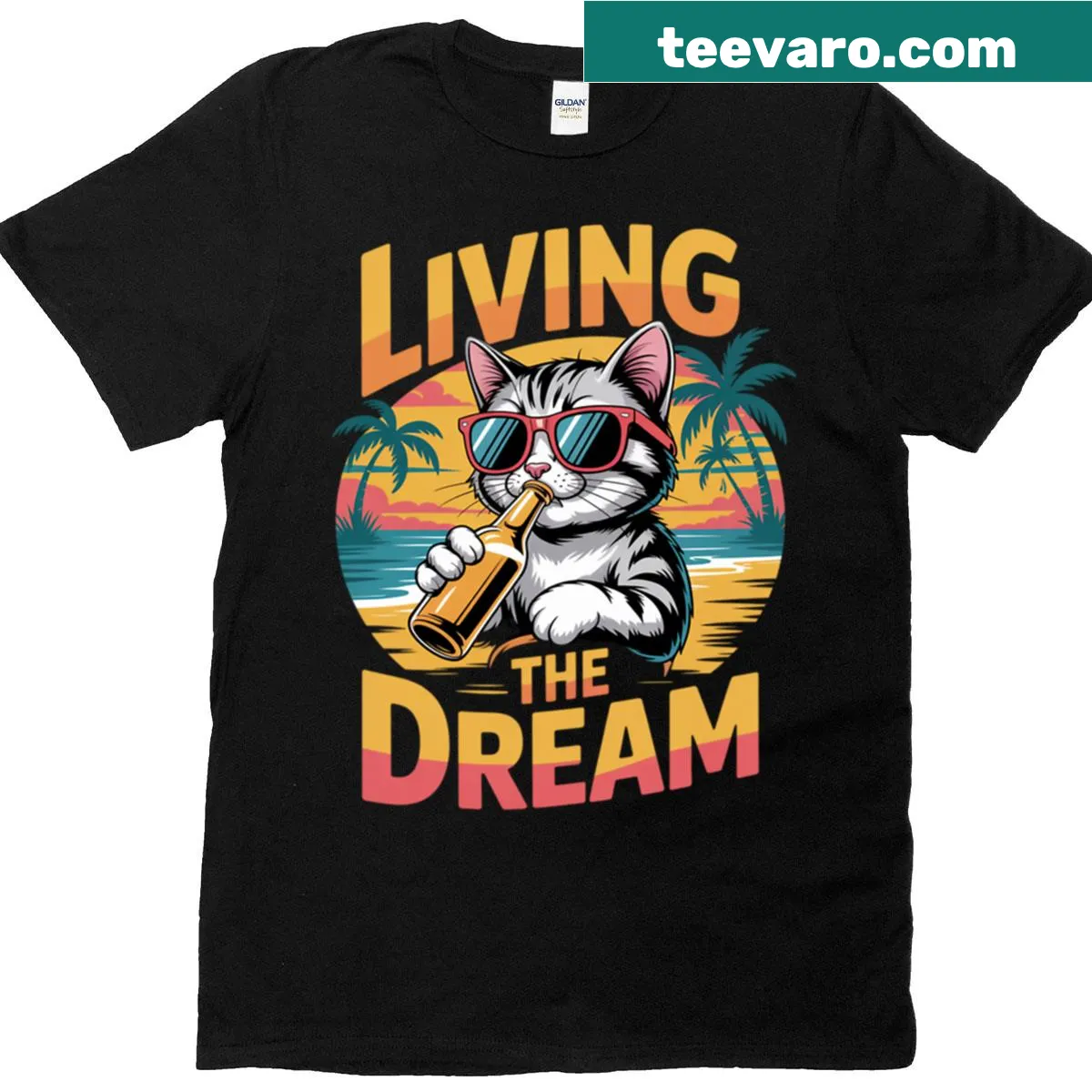 Cool cat enjoying the beach on a retro T-shirt — on a men's t-shirt