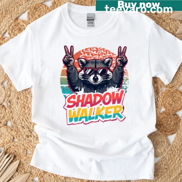 Oversized t-shirt featuring a playful raccoon illustration