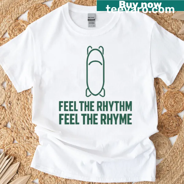 Bobsled-themed t-shirt with the quote 'Feel the Rhythm, Feel the Rhyme'