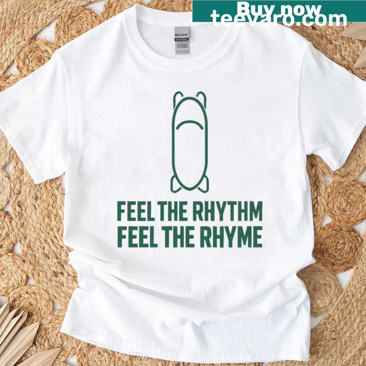 Bobsled-themed t-shirt with the quote 'Feel the Rhythm, Feel the Rhyme' — on a men's t-shirt