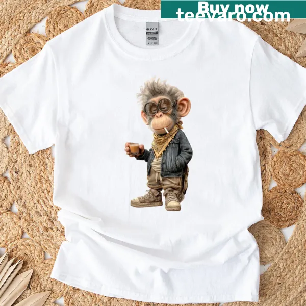 Vintage monkey character art sipping coffee on t-shirt