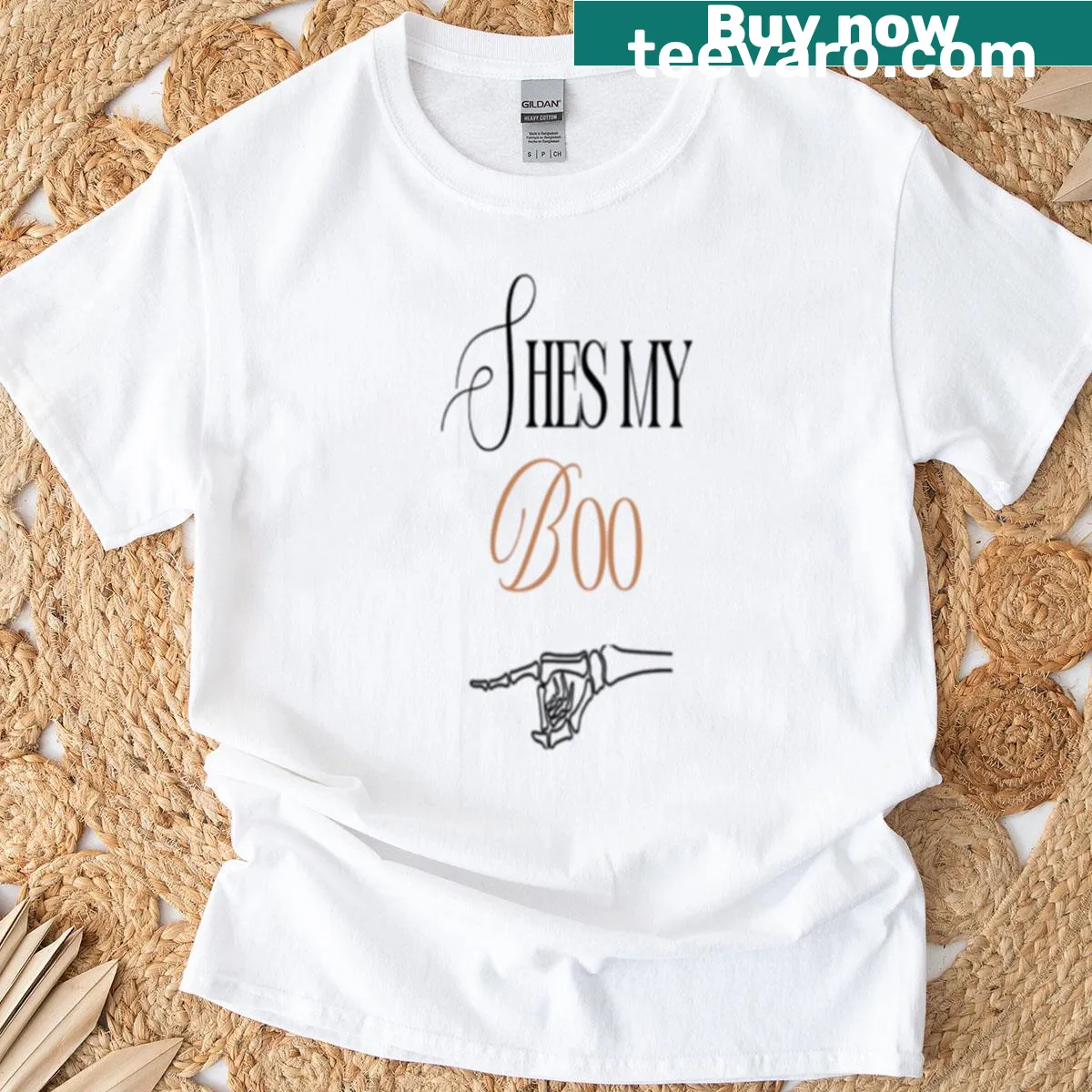 Oversized t-shirt with 'She’s My Boo' Halloween graphic — on a men's t-shirt