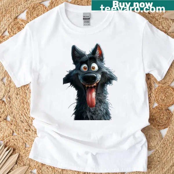 Cartoon art of a grinning werewolf on a t-shirt