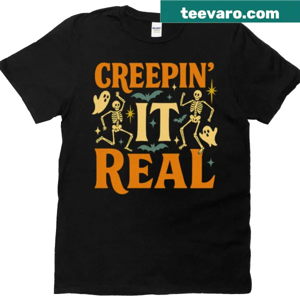 Funny Creepin It Real Halloween shirt with retro typography