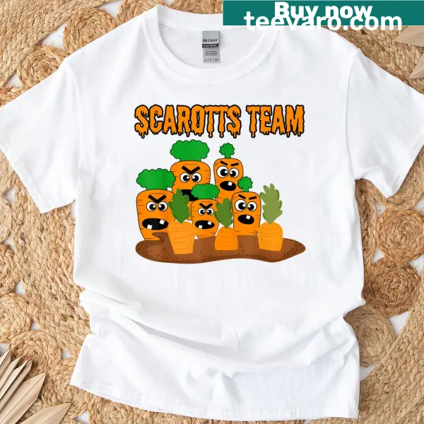 Halloween t-shirt featuring a cartoon creepy carrots design