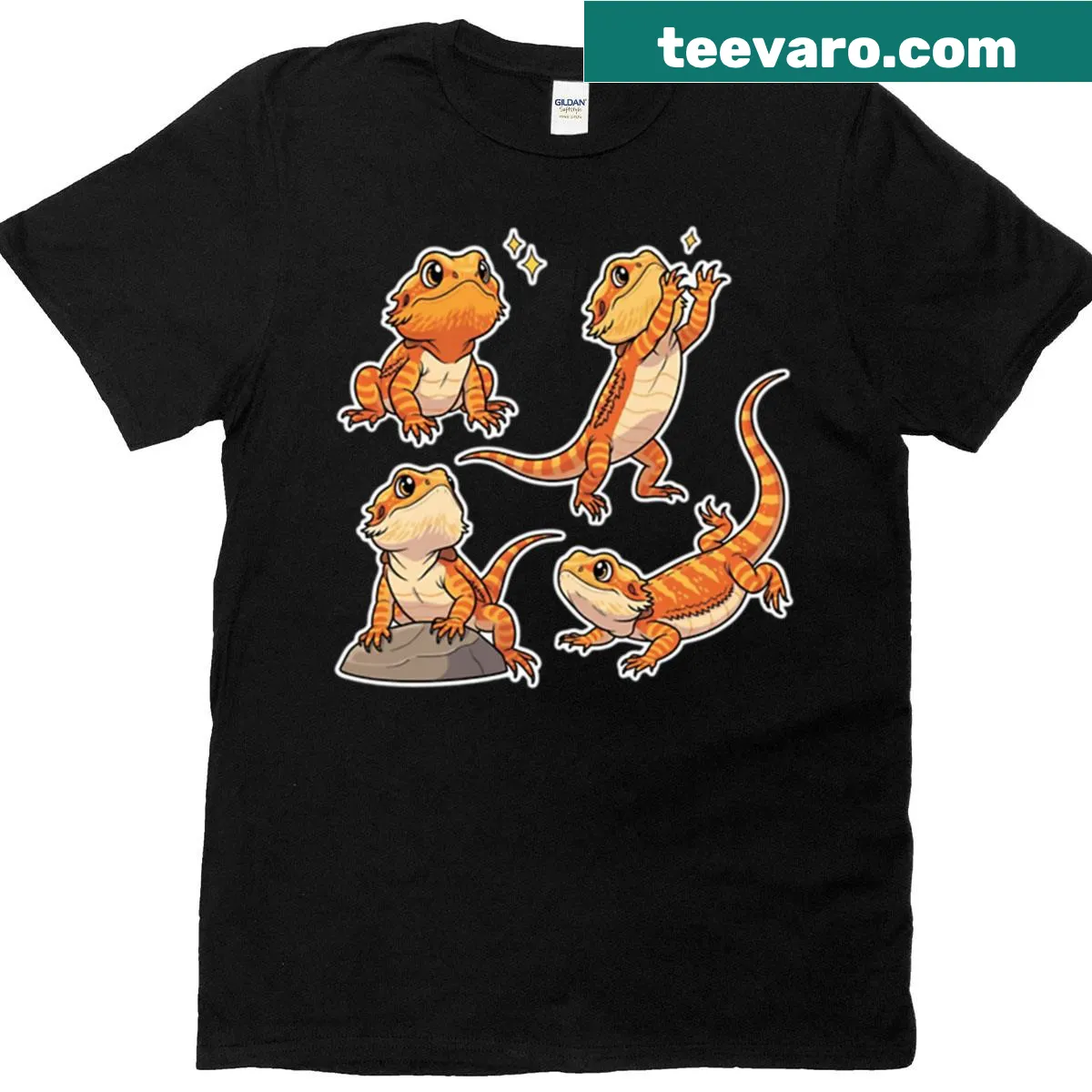 Kawaii-style t-shirt featuring cute bearded dragons — on a men's t-shirt