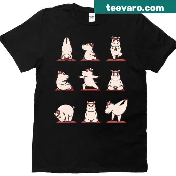 Adorable hippo in yoga poses on an oversized T-shirt