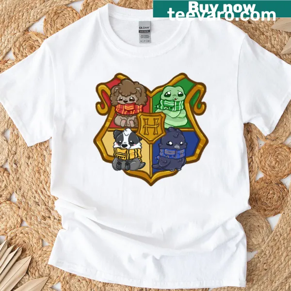 Cute t-shirt with an illustrated Hogwarts crest design