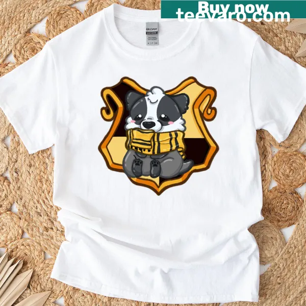 Hufflepuff crest graphic on a t-shirt