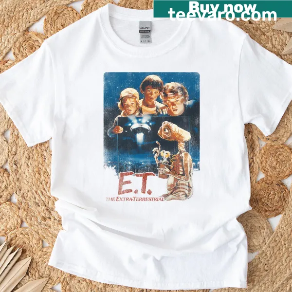 Cartoon alien graphic on a vintage-style t-shirt