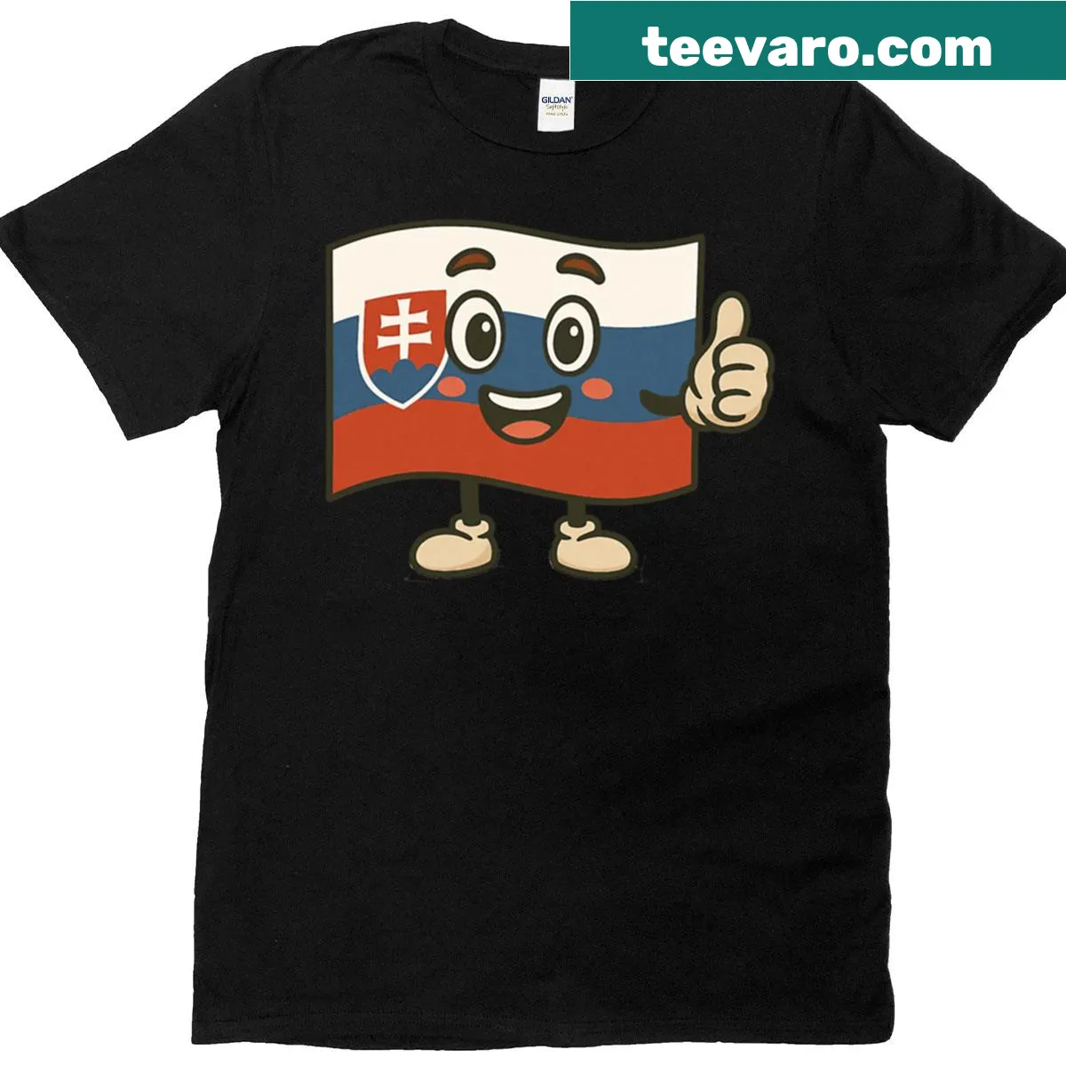 Cartoon Slovakia flag with thumbs up graphic on t-shirt — on a men's t-shirt