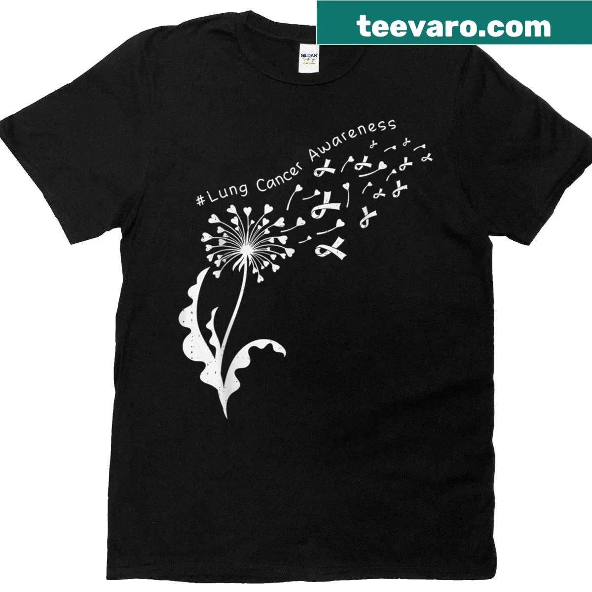 Heartfelt T-shirt with white ribbon for lung cancer awareness — on a men's t-shirt
