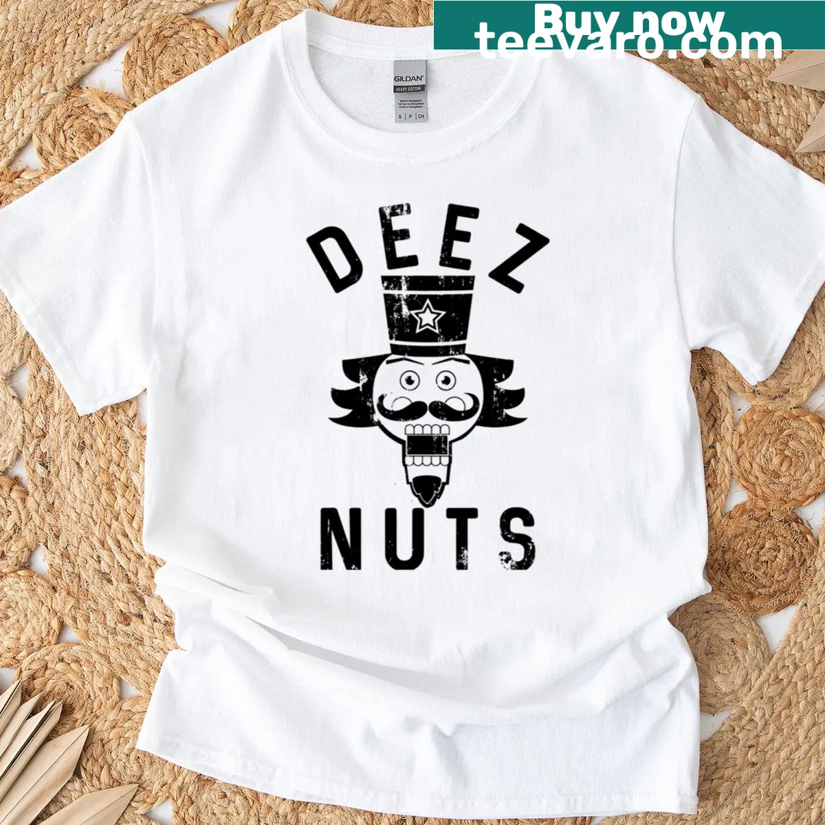Funny Christmas t-shirt with a nutcracker pun illustration — on a men's t-shirt