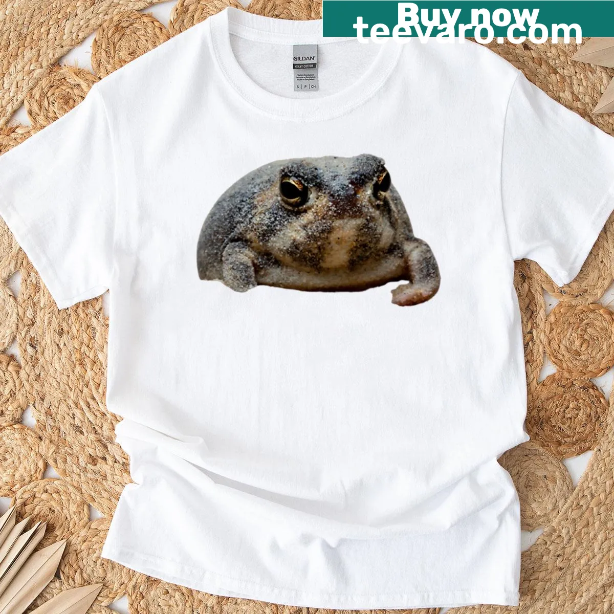Cute cartoon design featuring a desert frog — on a men's t-shirt