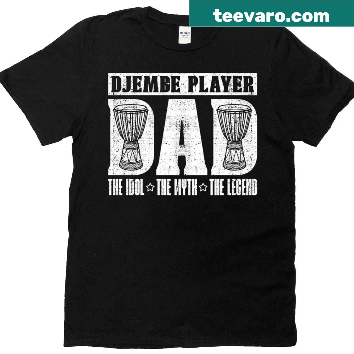 T-shirt celebrating djembe player dads with fun typography. — on a men's t-shirt