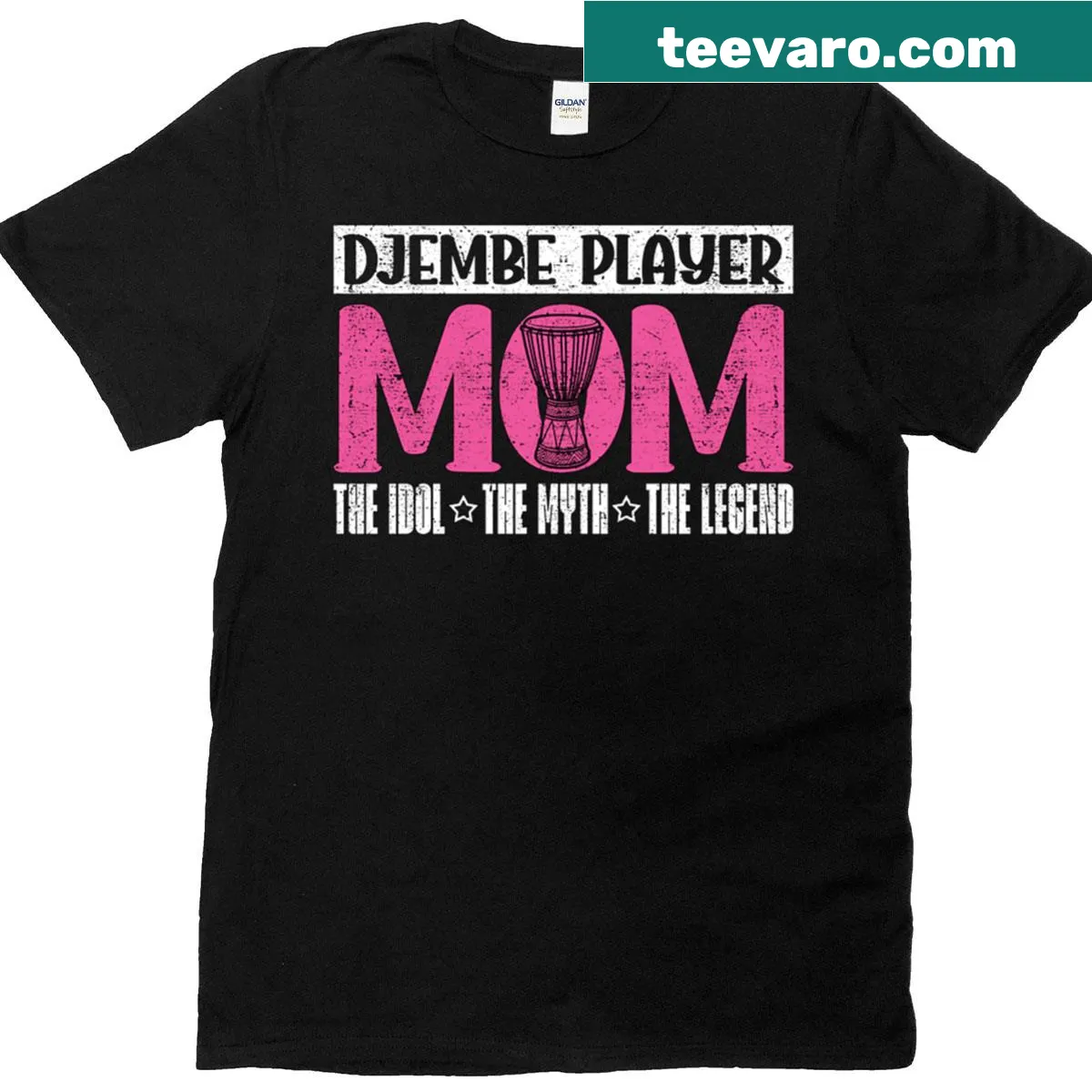 Text design celebrating Djembe player moms — on a men's t-shirt
