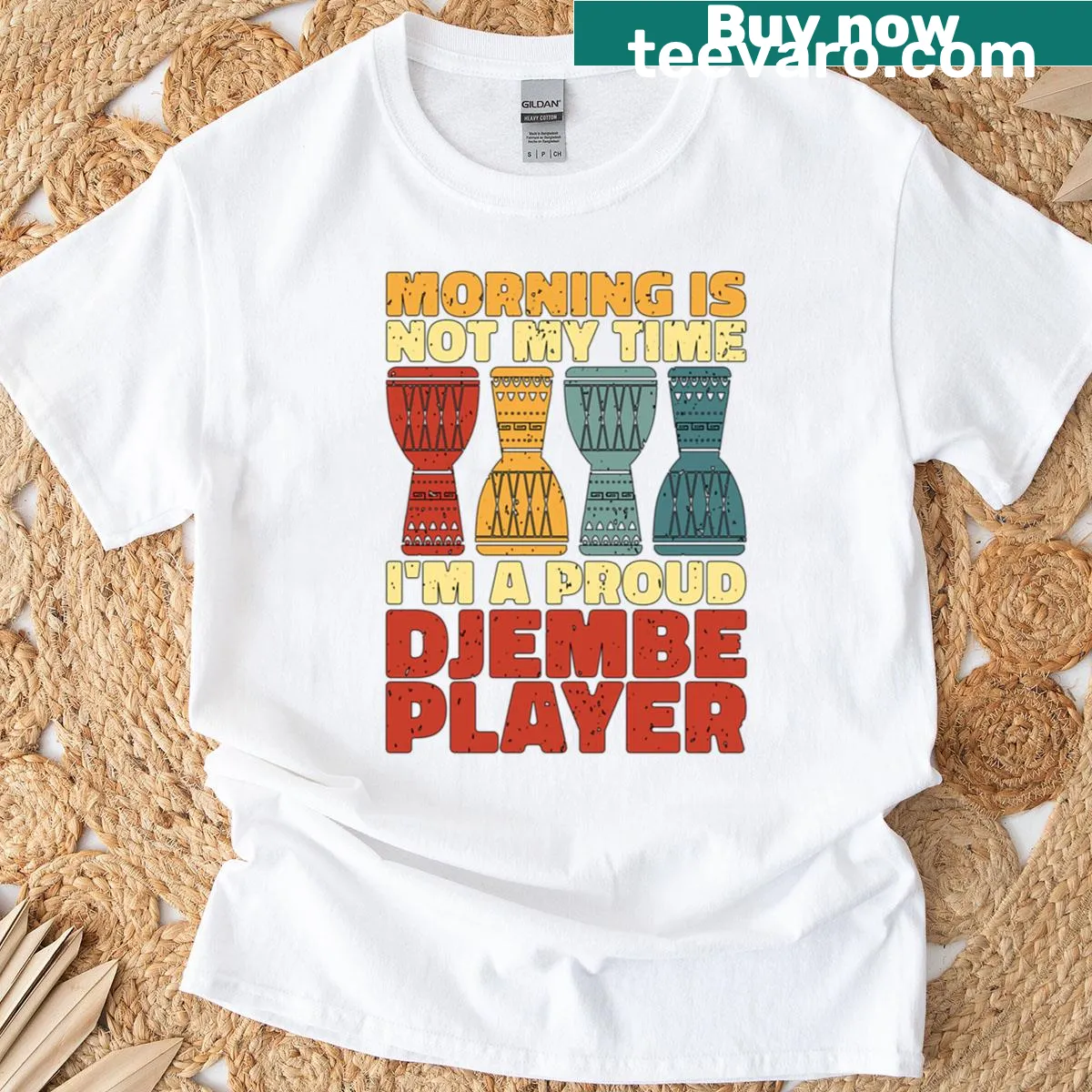 Funny drummer quote design stating Morning Is Not My Time — on a men's t-shirt