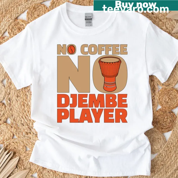 Djembe player graphic with coffee theme on t-shirt
