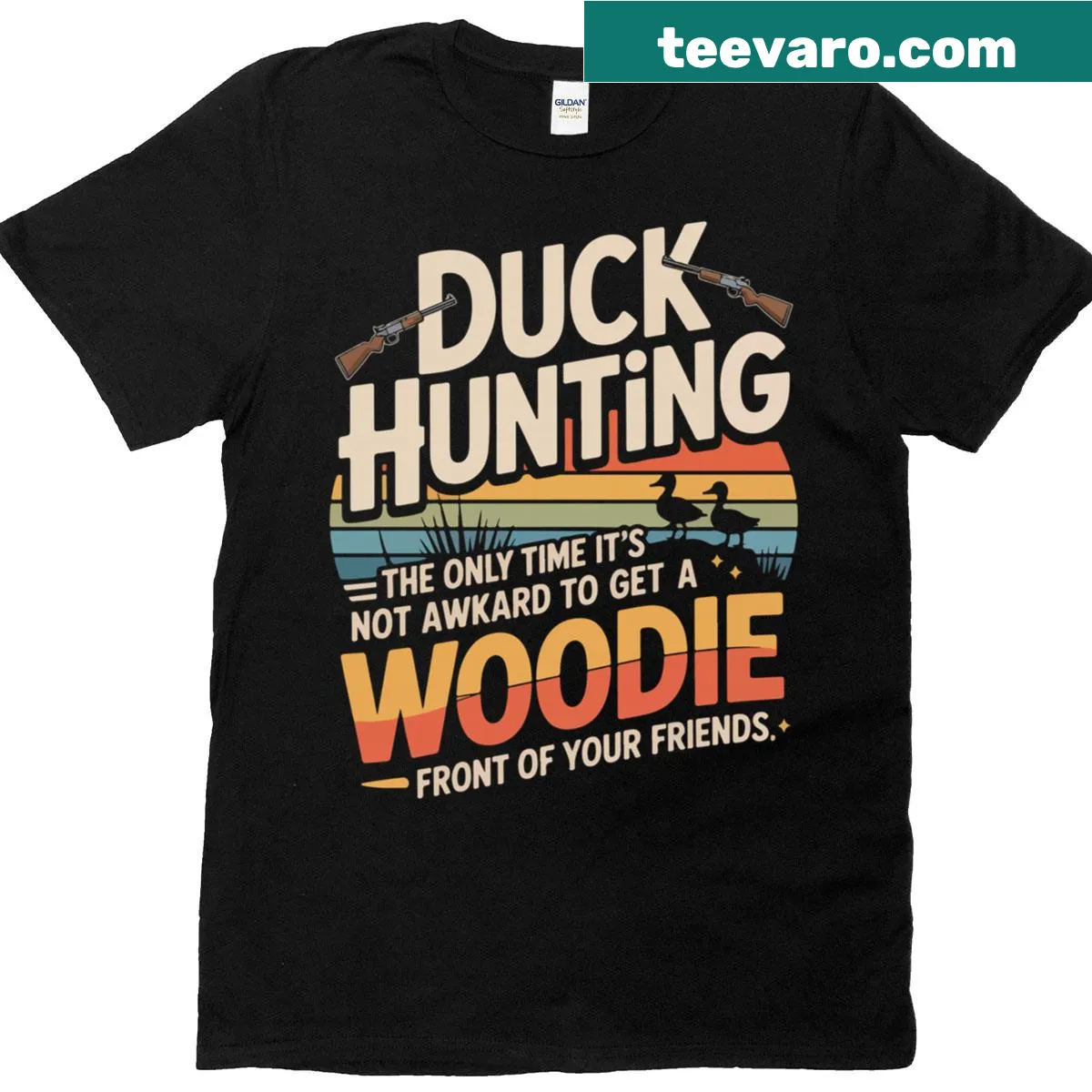 Funny T-shirt with text about duck hunting humor — on a men's t-shirt