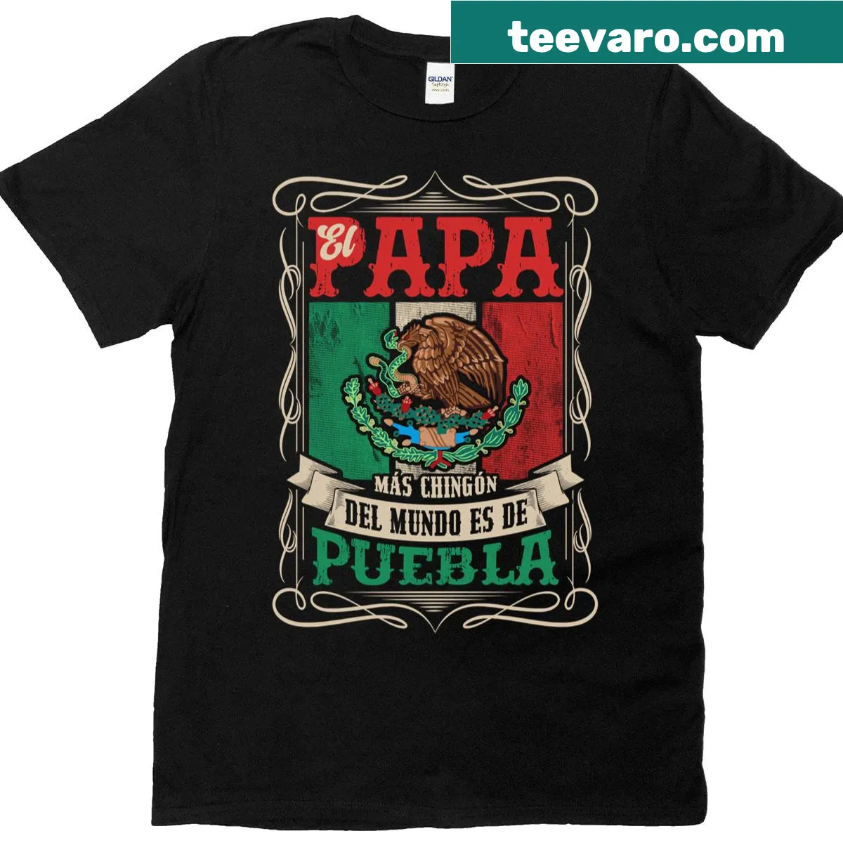 Light-hearted El Pap Ms Chingn Es De Puebla T-shirt with playful text — on a men's t-shirt