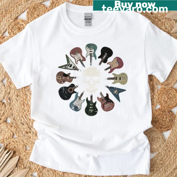 Vintage skull and guitar t-shirt for rock music fans