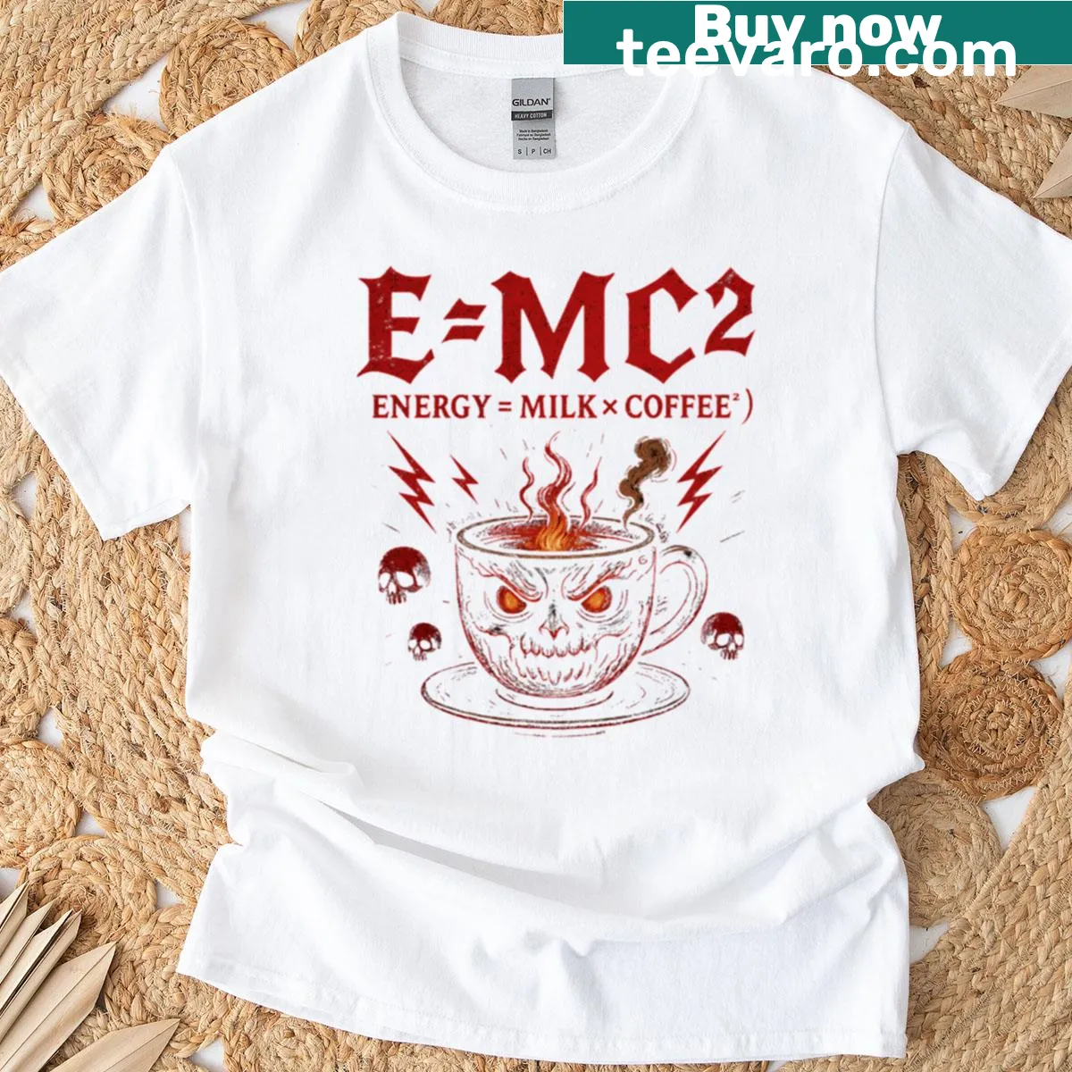 Illustration of milk and coffee in a heavy metal style — on a men's t-shirt