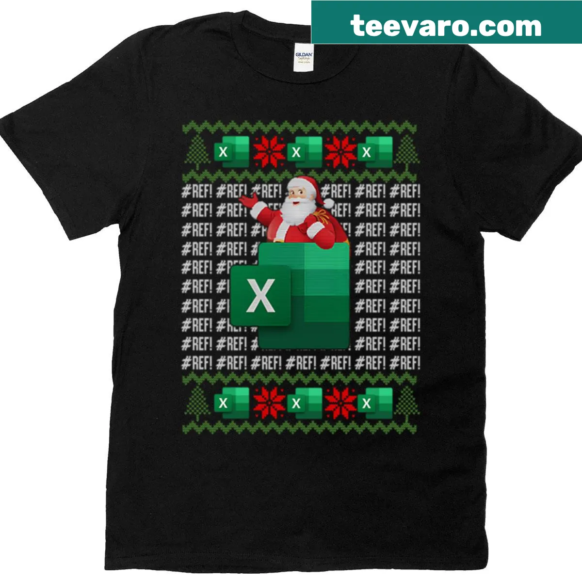 Funny Christmas-themed accountant T-shirt with 'Excel Ref Error' text — on a men's t-shirt